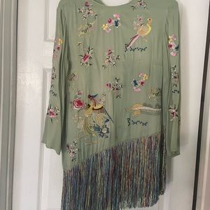 Zara embroidered fringe top
